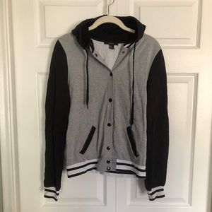 F21 Varsity Style Button Up Sweat Jacket